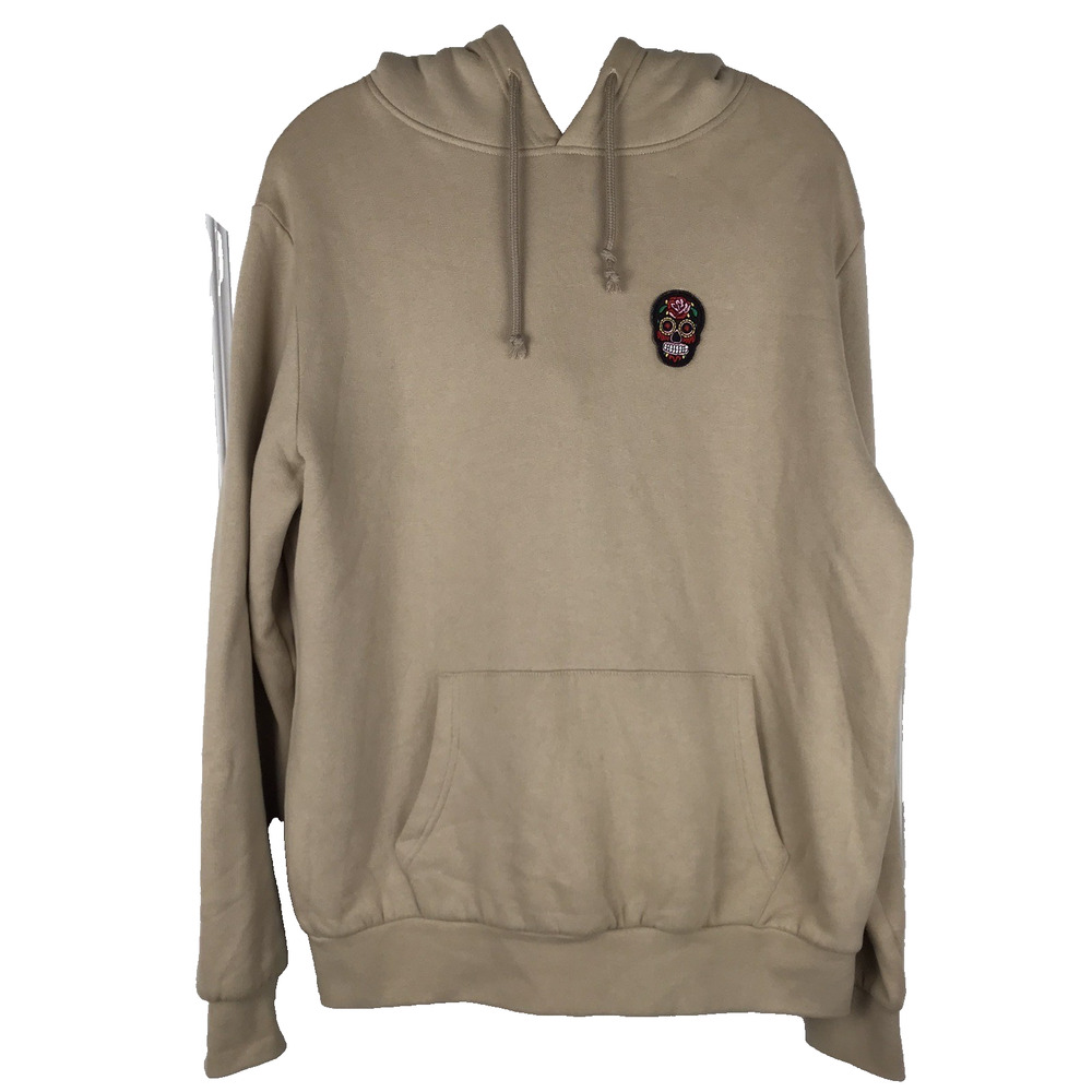 Suspicious Antwerp Hoodie Embroidered Skull Patch Logo Beige Unisex Size XS